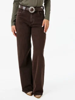 Solada Jeans donna wide leg con cintura - marrone