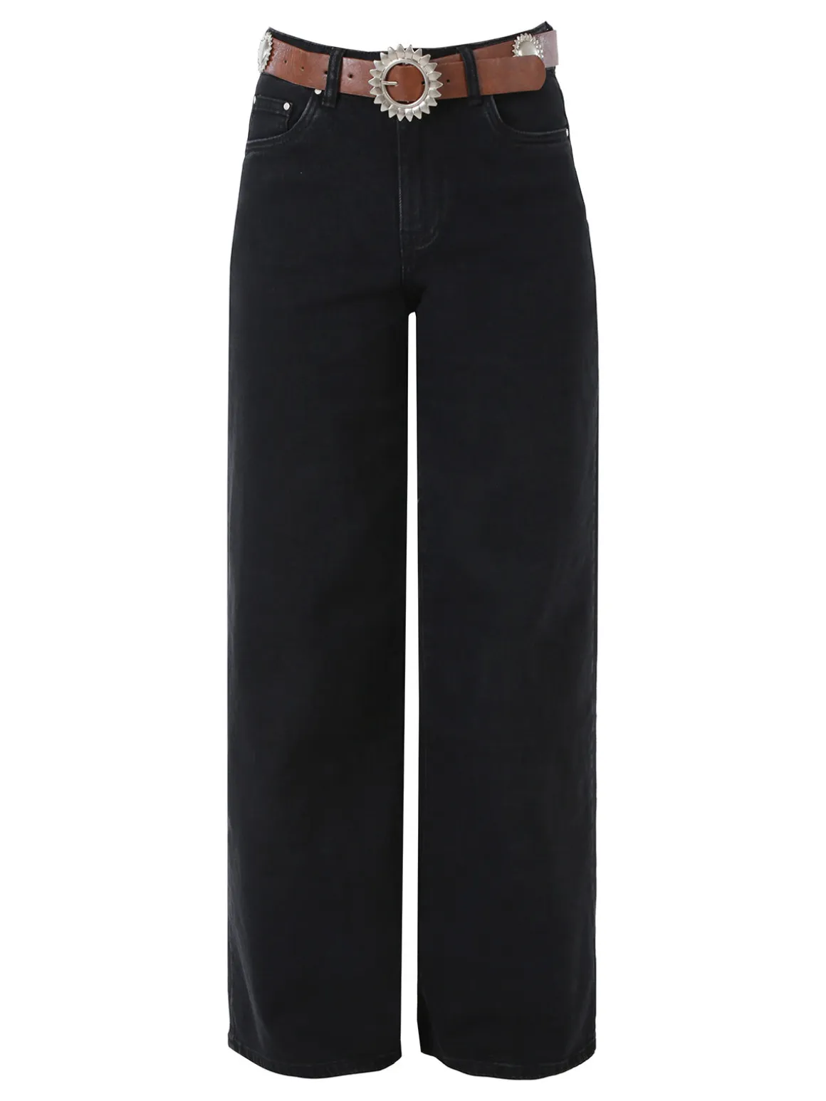 Solada Jeans donna wide leg con cintura - nero