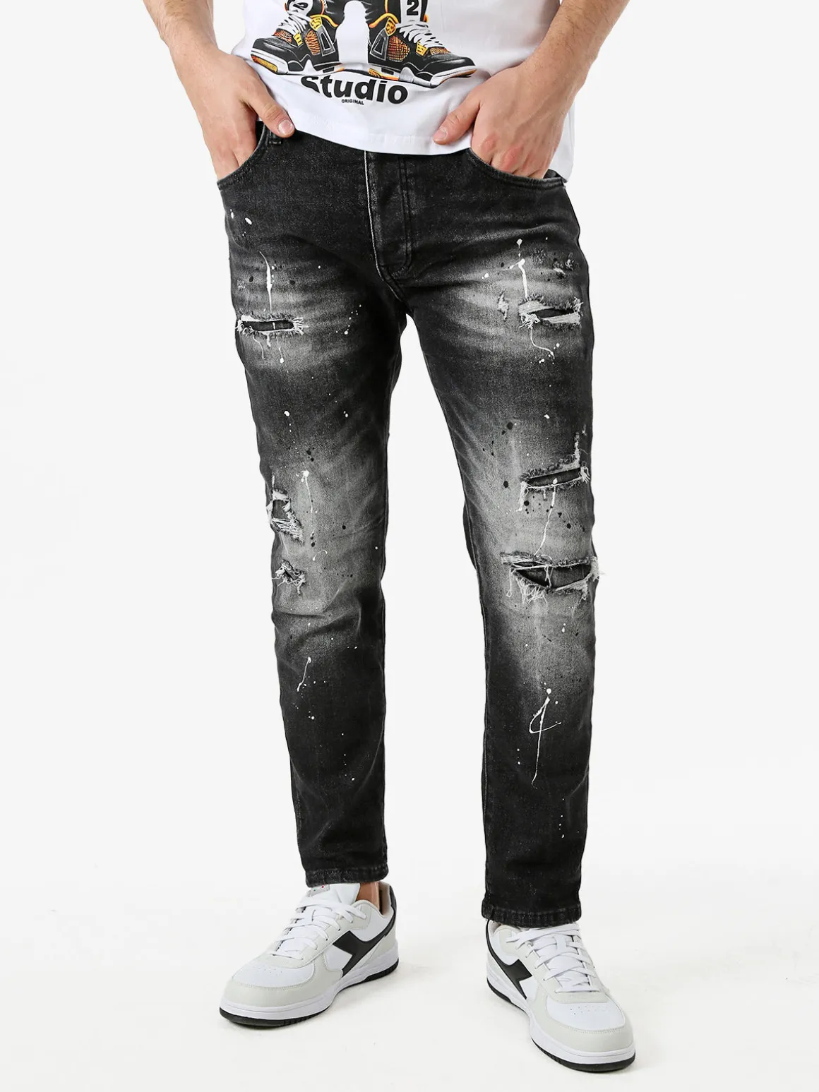 Solada Jeans skinny da uomo con strappi - nero