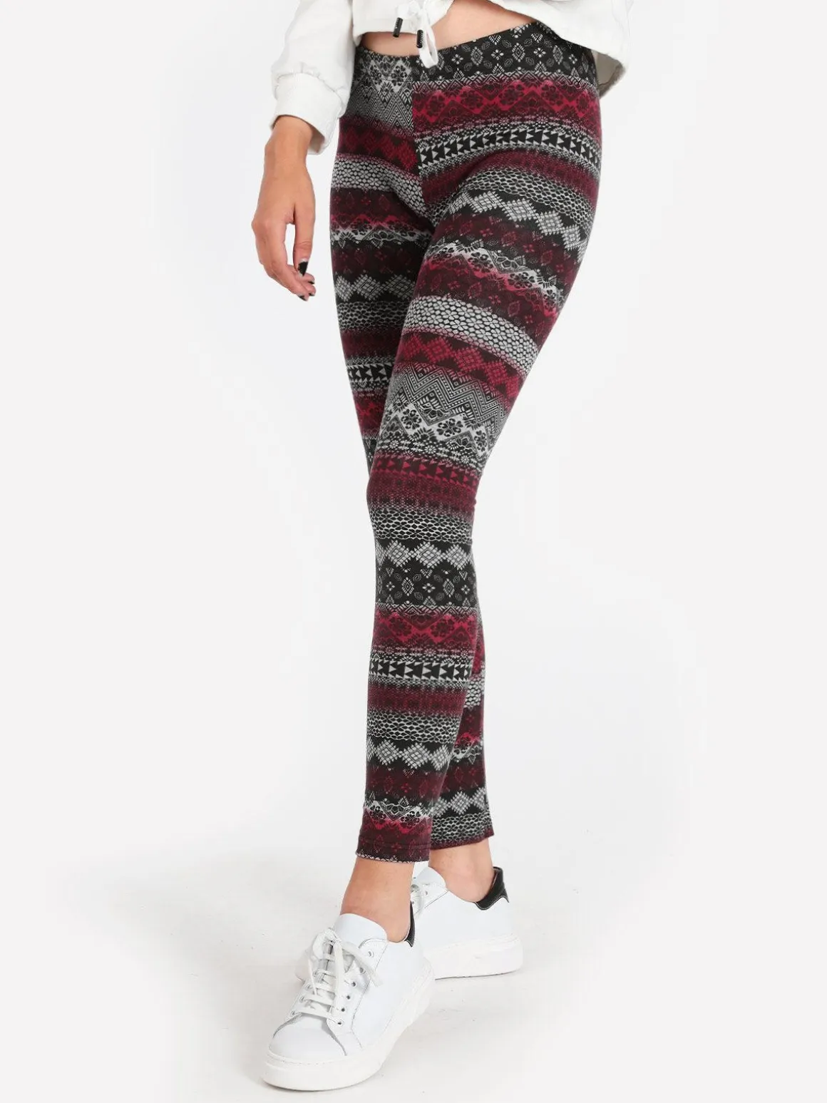 Solada Leggings donna a fantasia in cotone felpato