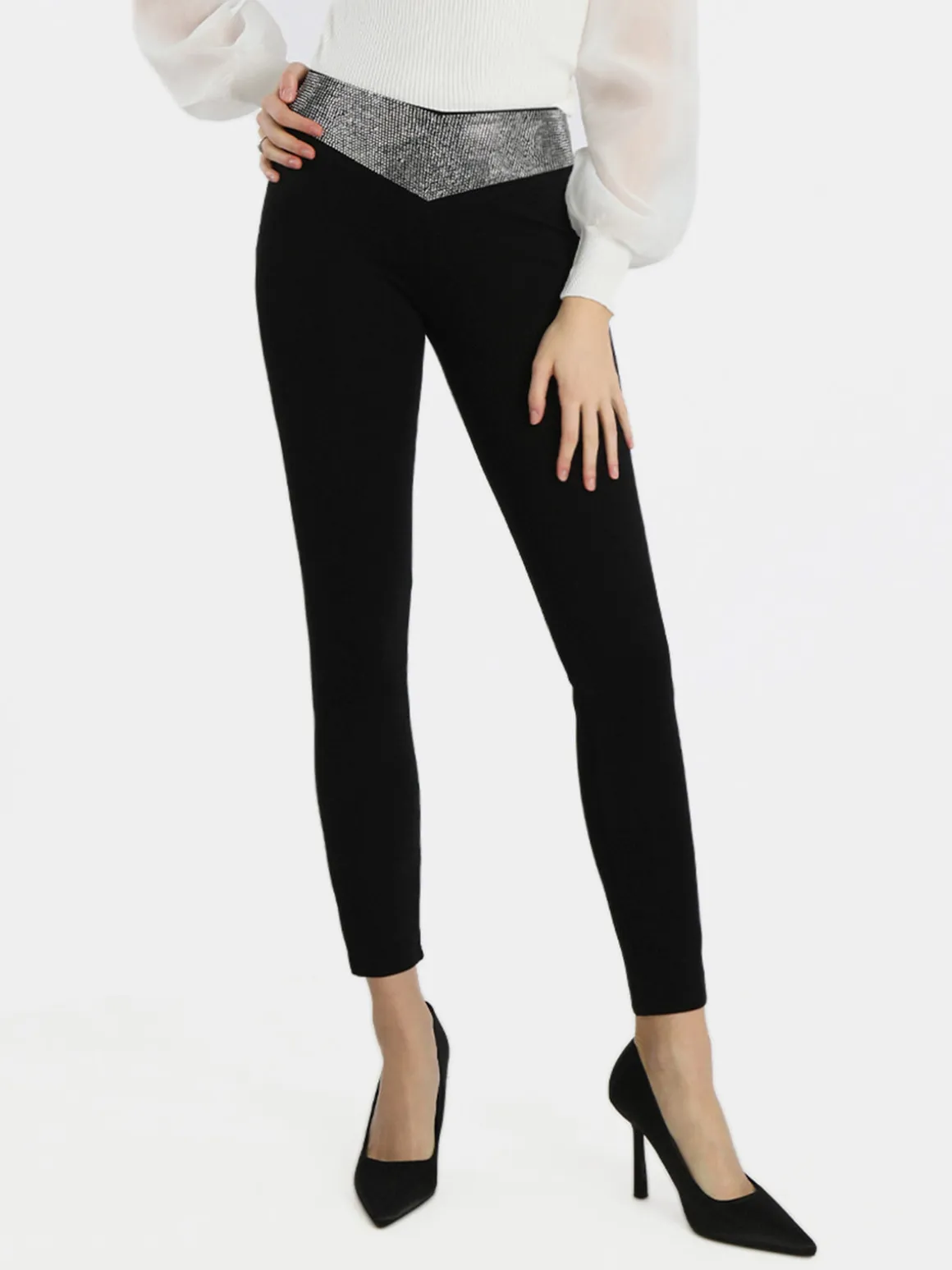 Solada Leggings eleganti donna con borchie luccicanti