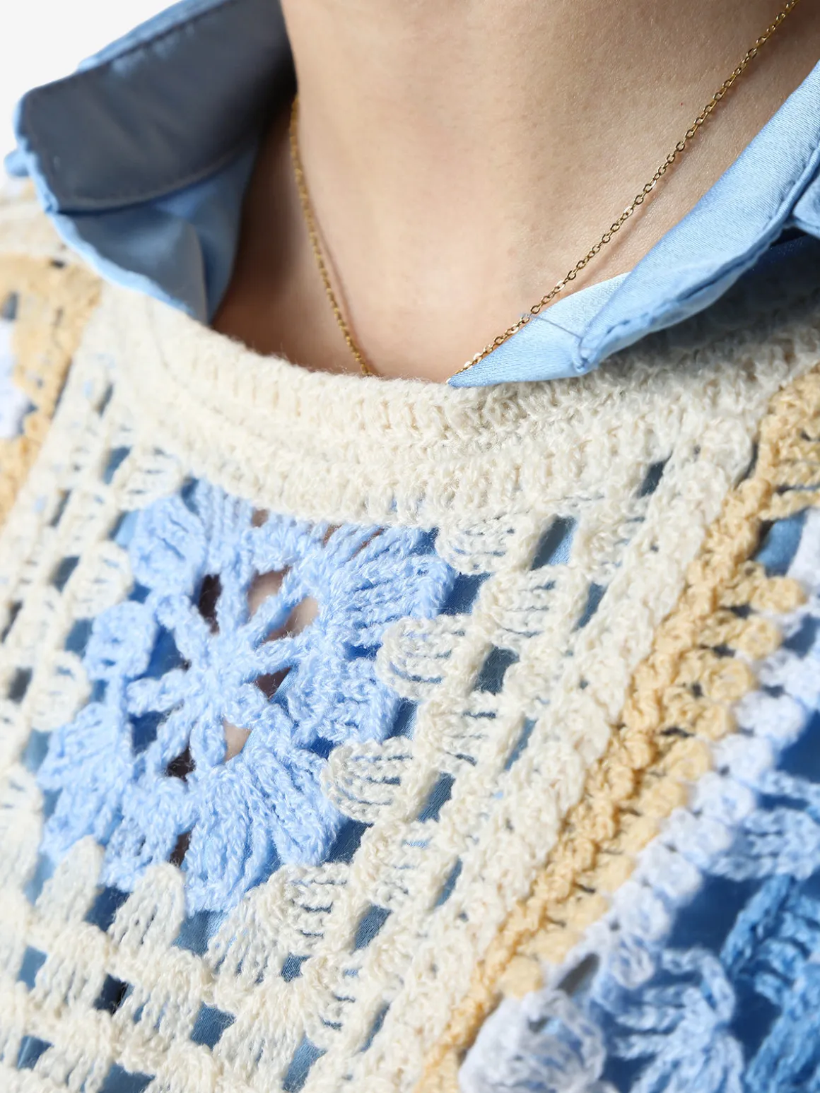 Solada Maglia da donna colorata in macramè - azzurro