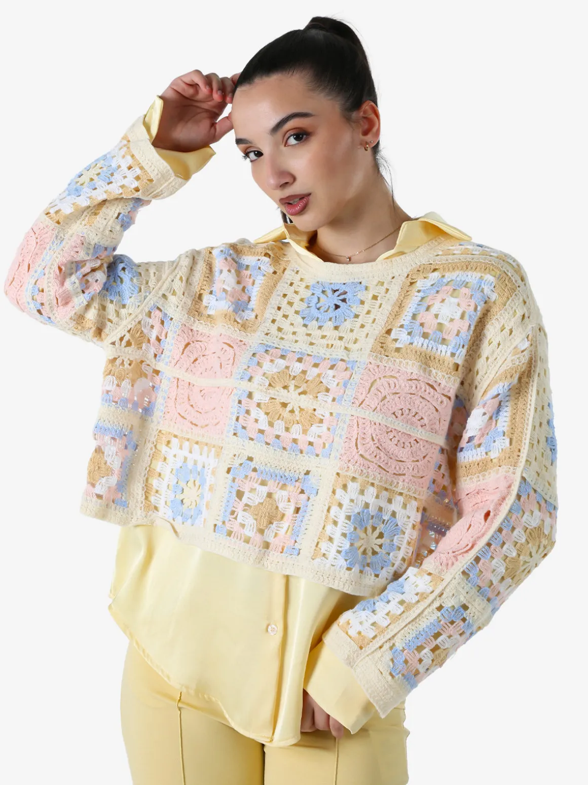 Solada Maglia da donna colorata in macramè - rosa