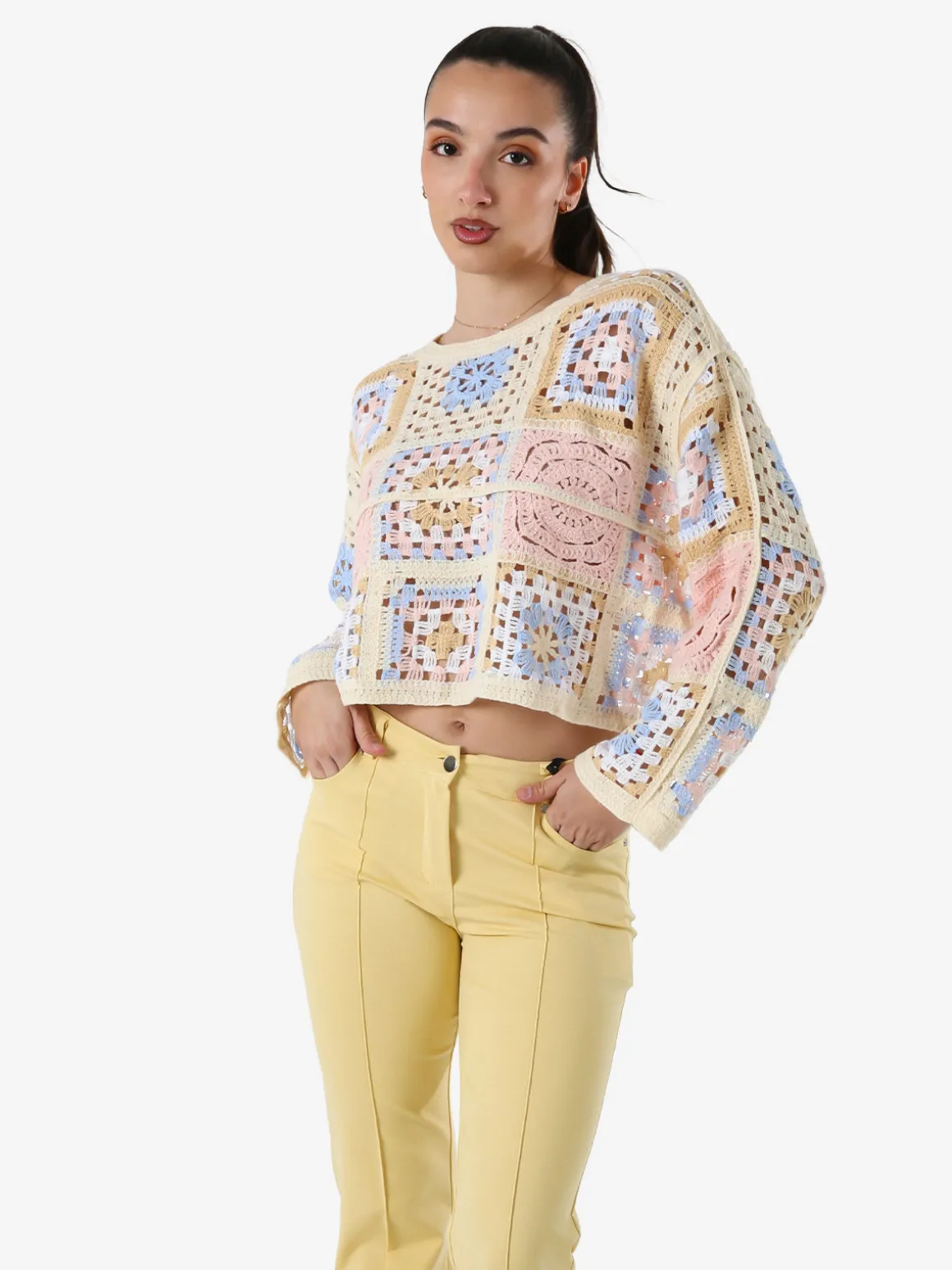 Solada Maglia da donna colorata in macramè - rosa