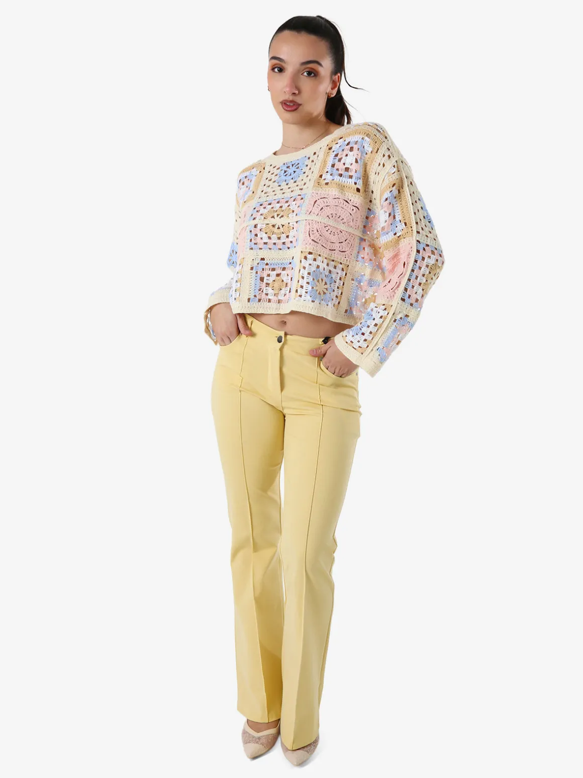 Solada Maglia da donna colorata in macramè - rosa