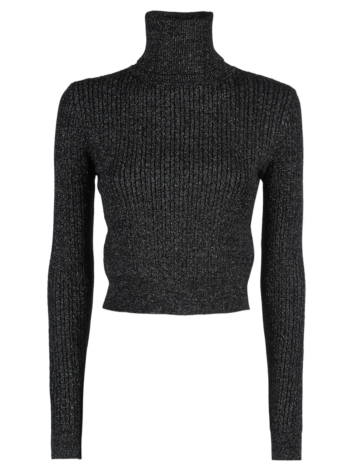 Solada Maglia dolcevita donna a trecce con lurex - nero