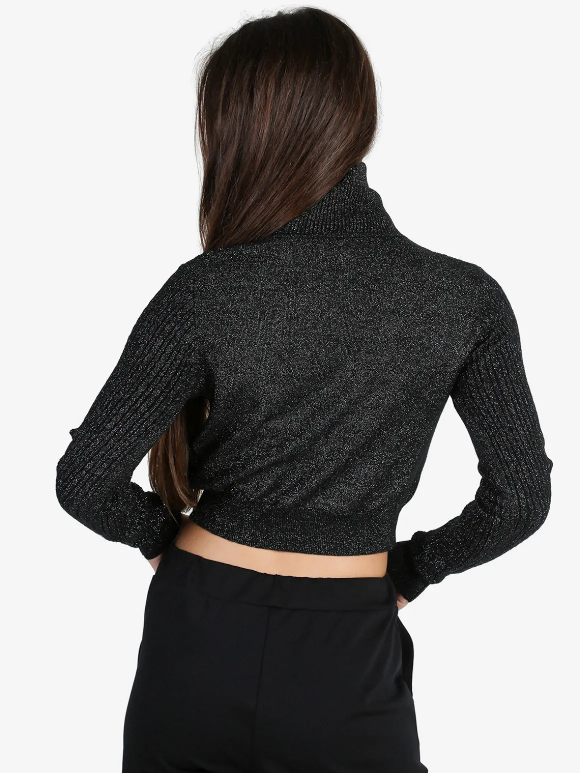 Solada Maglia dolcevita donna a trecce con lurex - nero