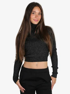 Solada Maglia dolcevita donna a trecce con lurex - nero