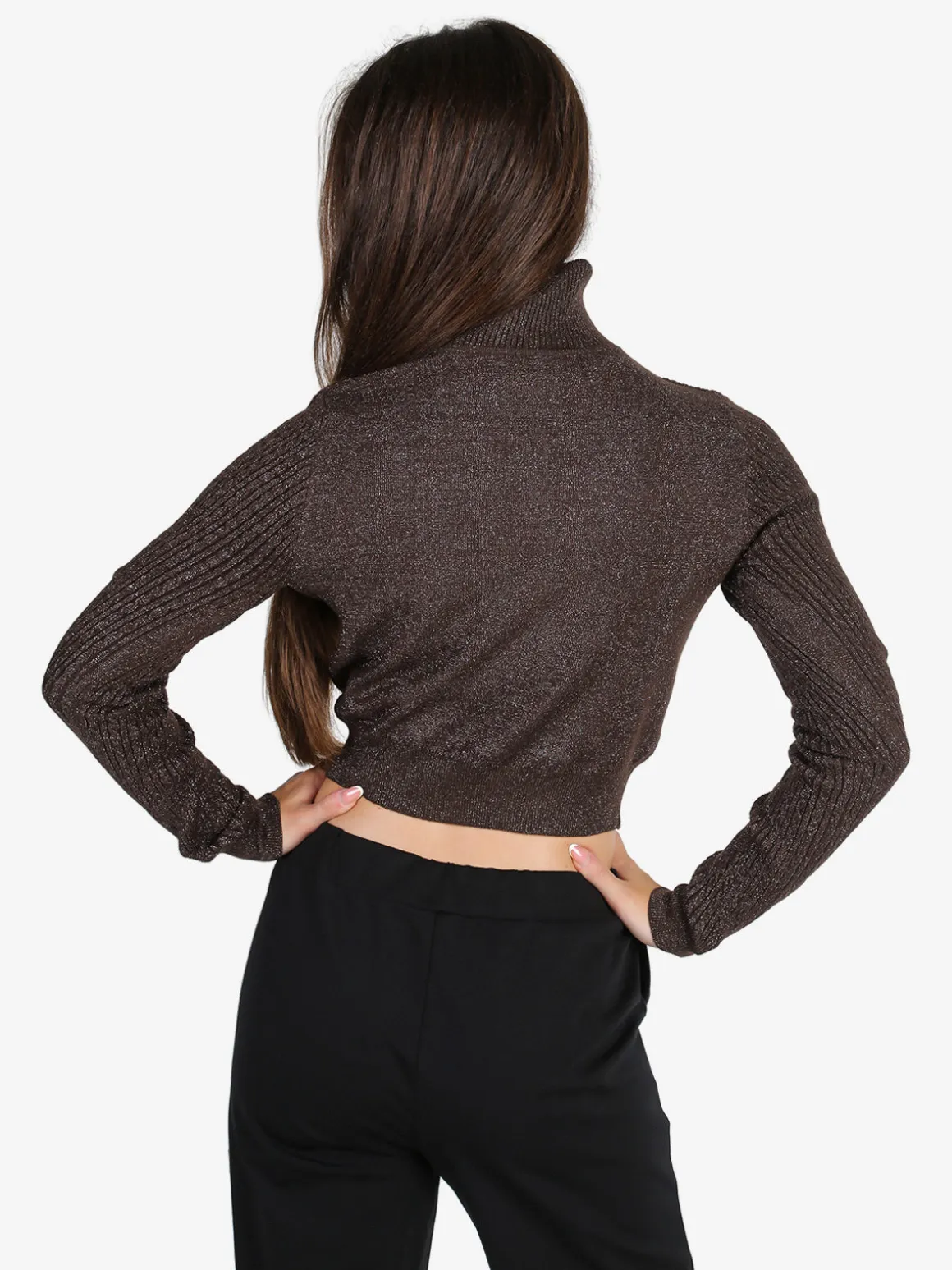 Solada Maglia dolcevita donna a trecce con lurex - moro