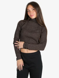 Solada Maglia dolcevita donna a trecce con lurex - moro