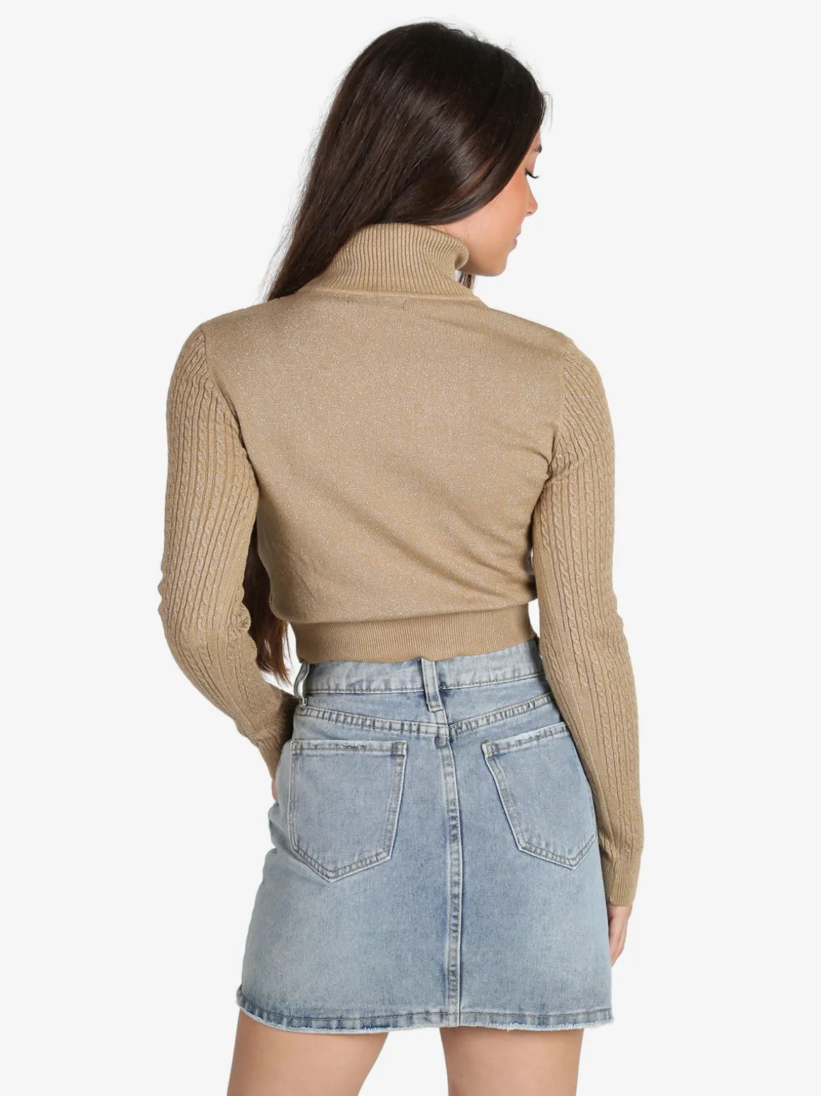Solada Maglia dolcevita donna a trecce con lurex - marrone