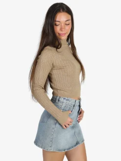 Solada Maglia dolcevita donna a trecce con lurex - marrone