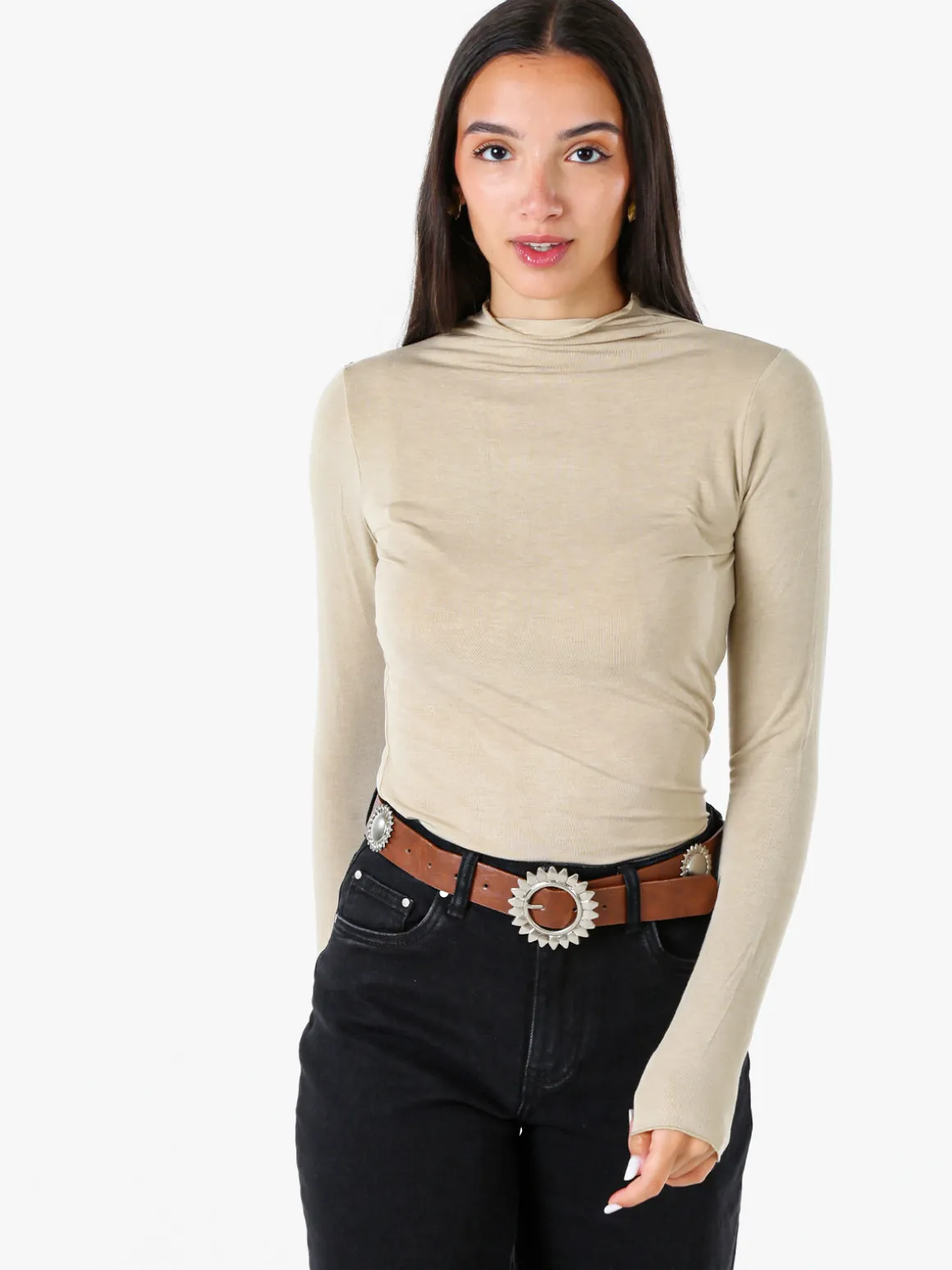 Solada Maglia donna accollata a maniche lunghe - khaki
