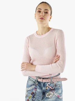 Solada Maglia donna a coste con lurex - rosa