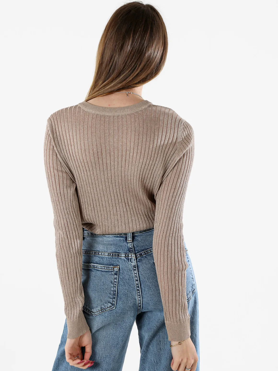 Solada Maglia donna a coste con lurex - khaki