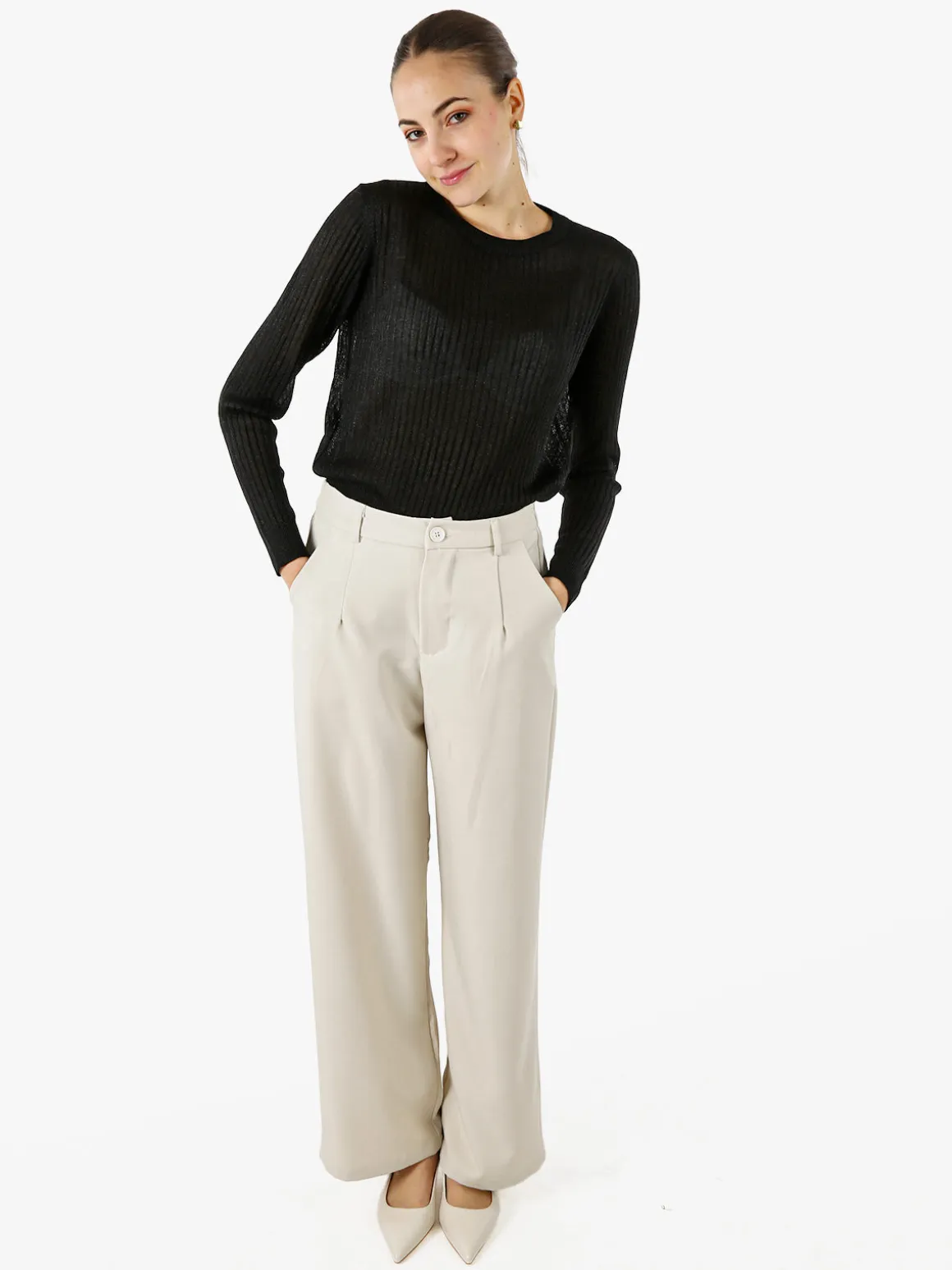 Solada Maglia donna a coste con lurex - nero