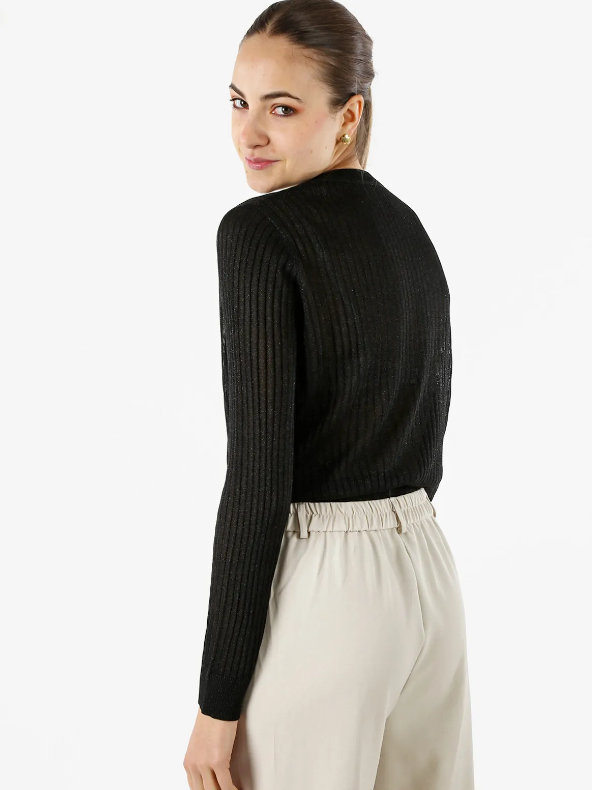 Solada Maglia donna a coste con lurex - nero