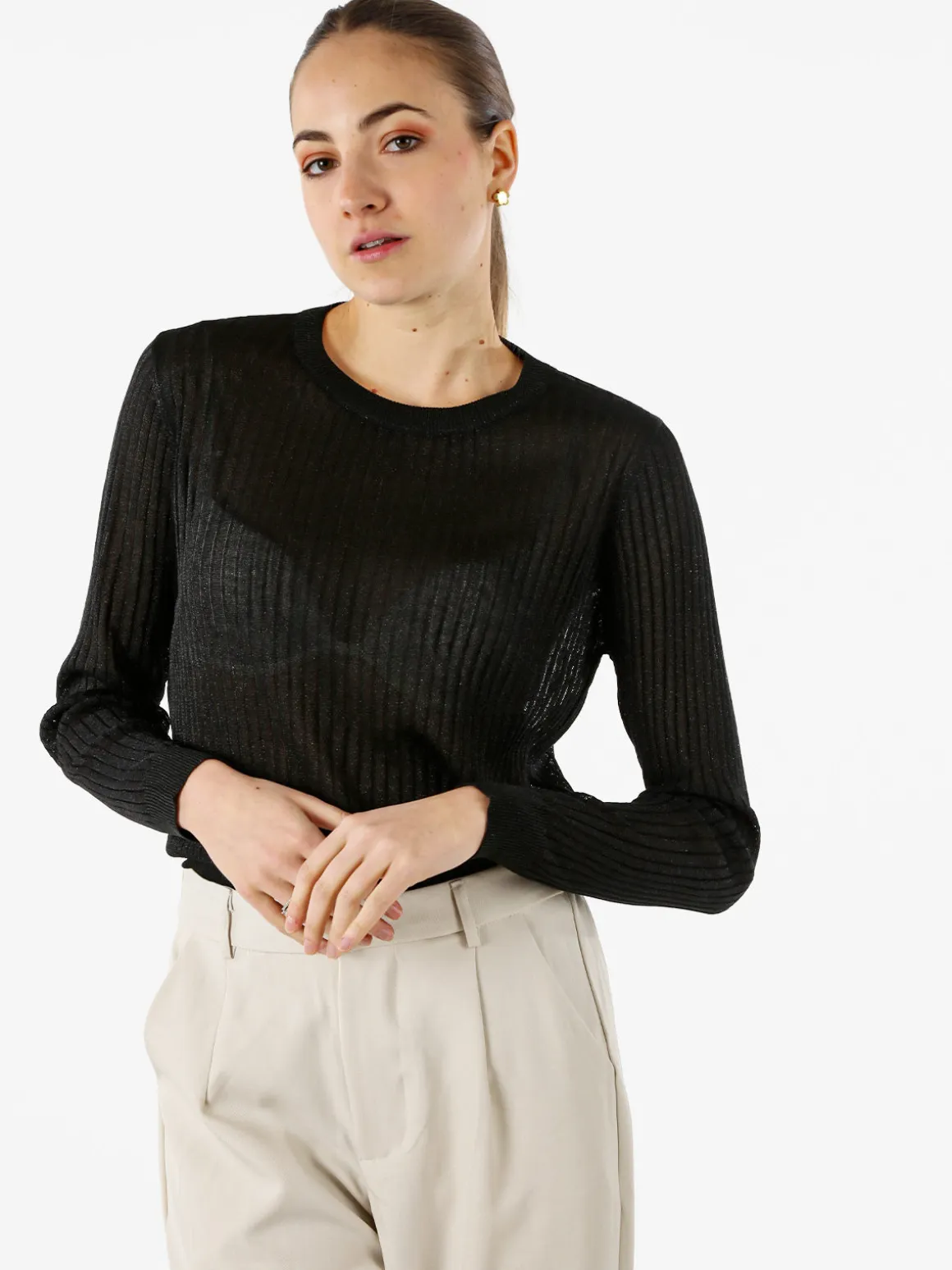 Solada Maglia donna a coste con lurex - nero