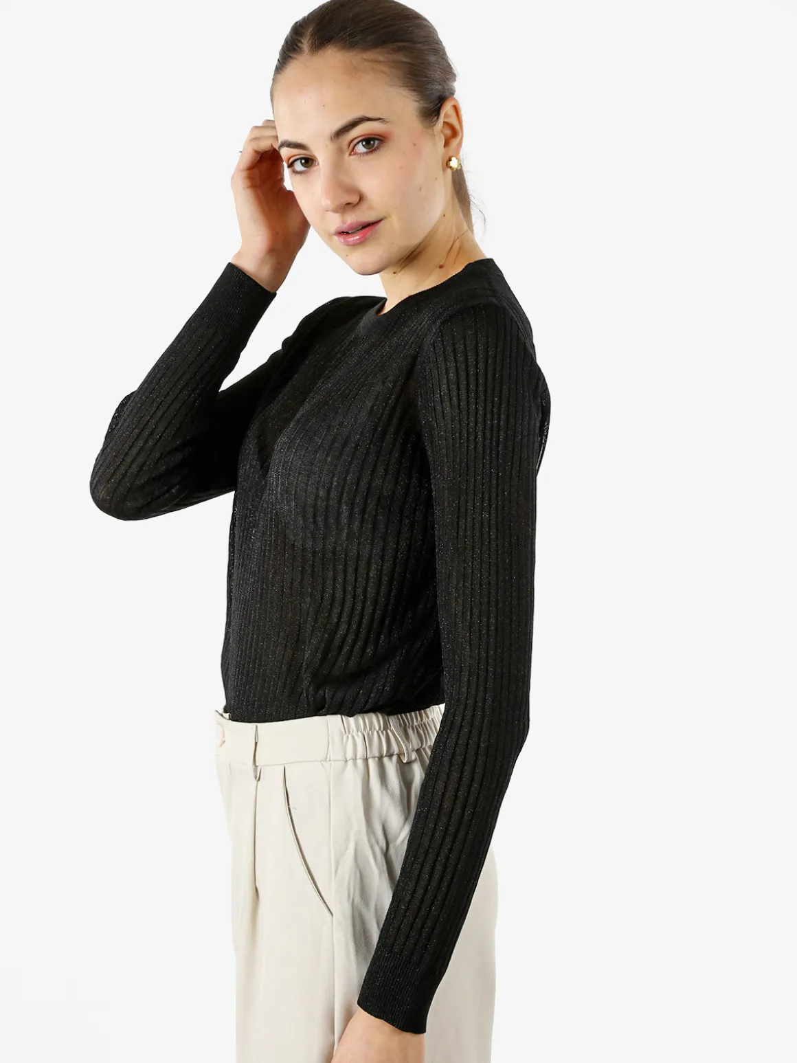 Solada Maglia donna a coste con lurex - nero