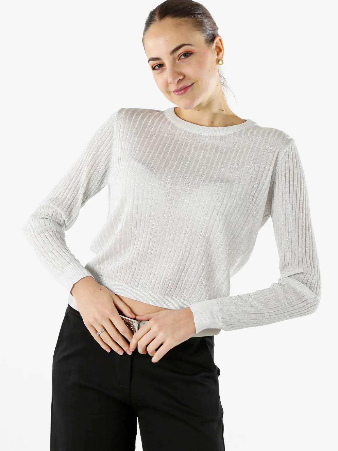 Solada Maglia donna a coste con lurex - bianco