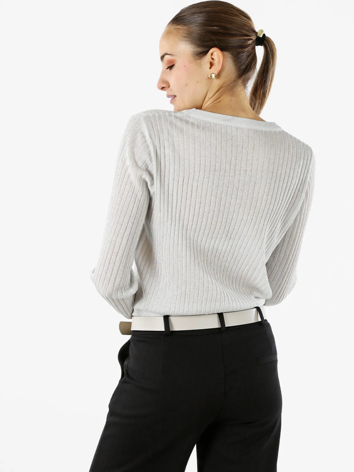 Solada Maglia donna a coste con lurex - bianco