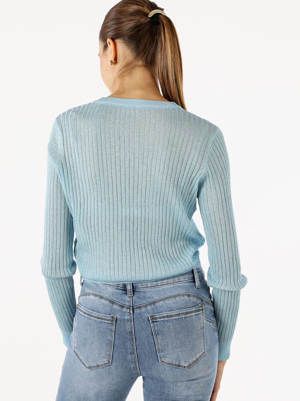 Solada Maglia donna a coste con lurex - azzurro