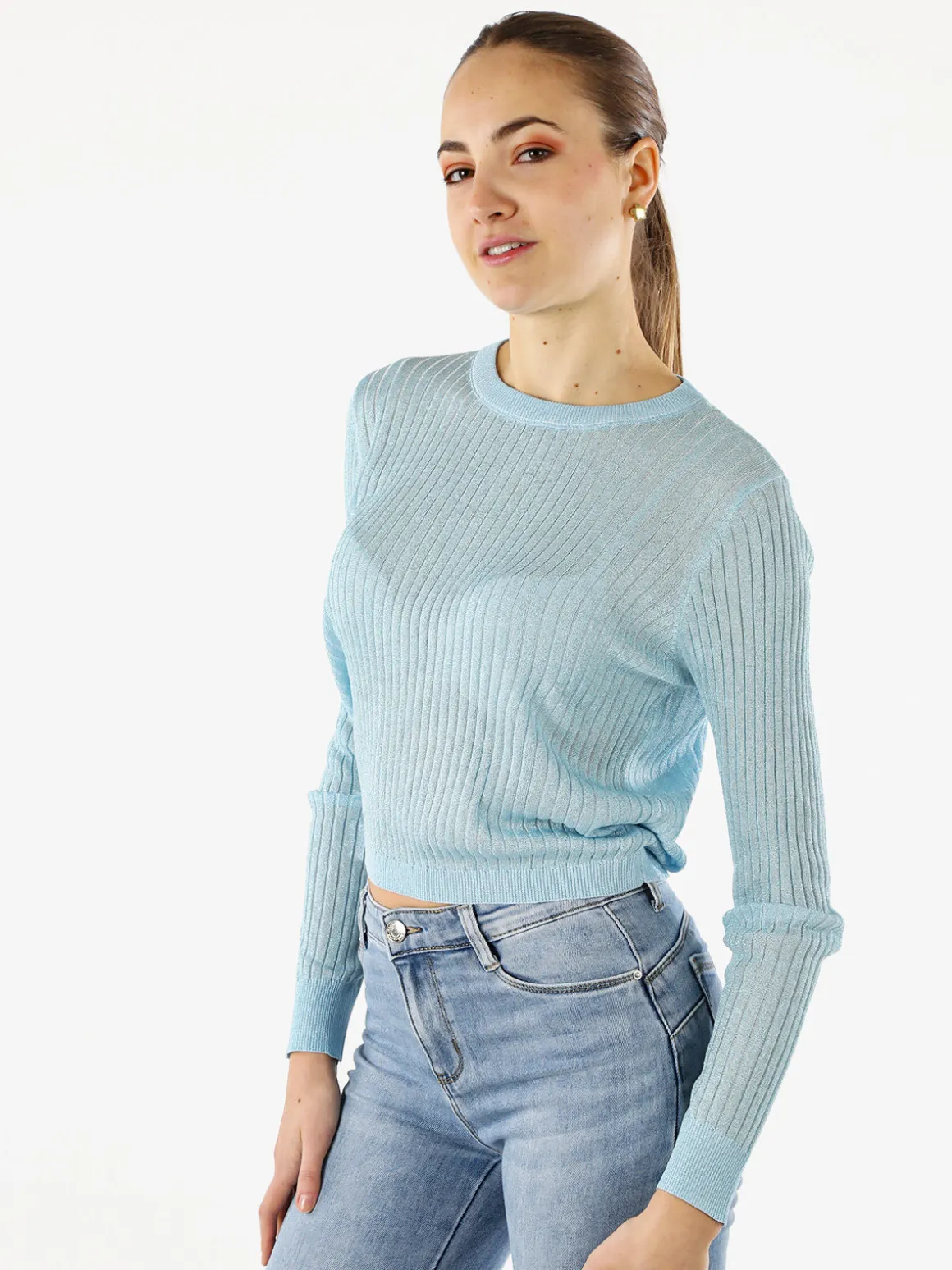Solada Maglia donna a coste con lurex - azzurro