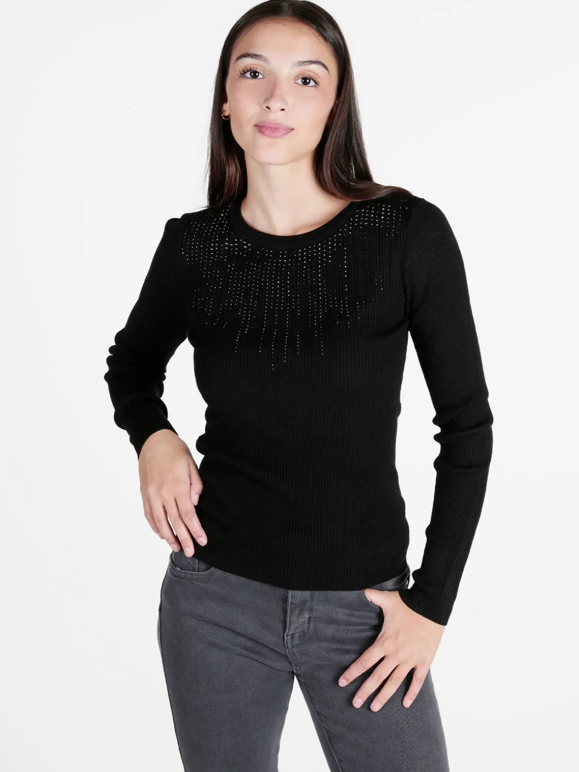 Solada Maglia donna a costine con strass