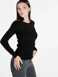 Solada Maglia donna a costine con strass
