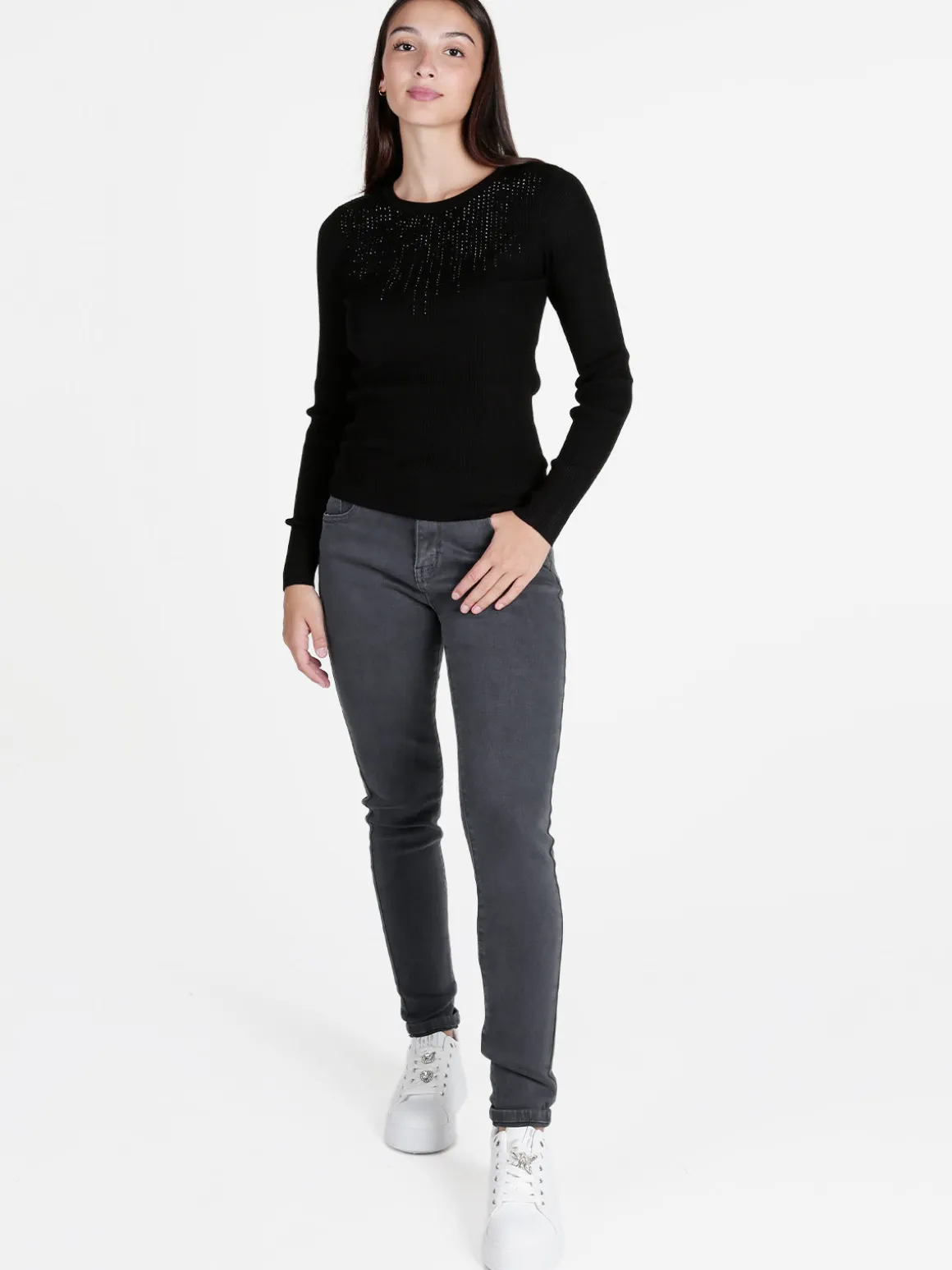 Solada Maglia donna a costine con strass