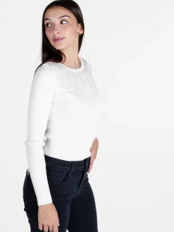 Solada Maglia donna a costine con strass
