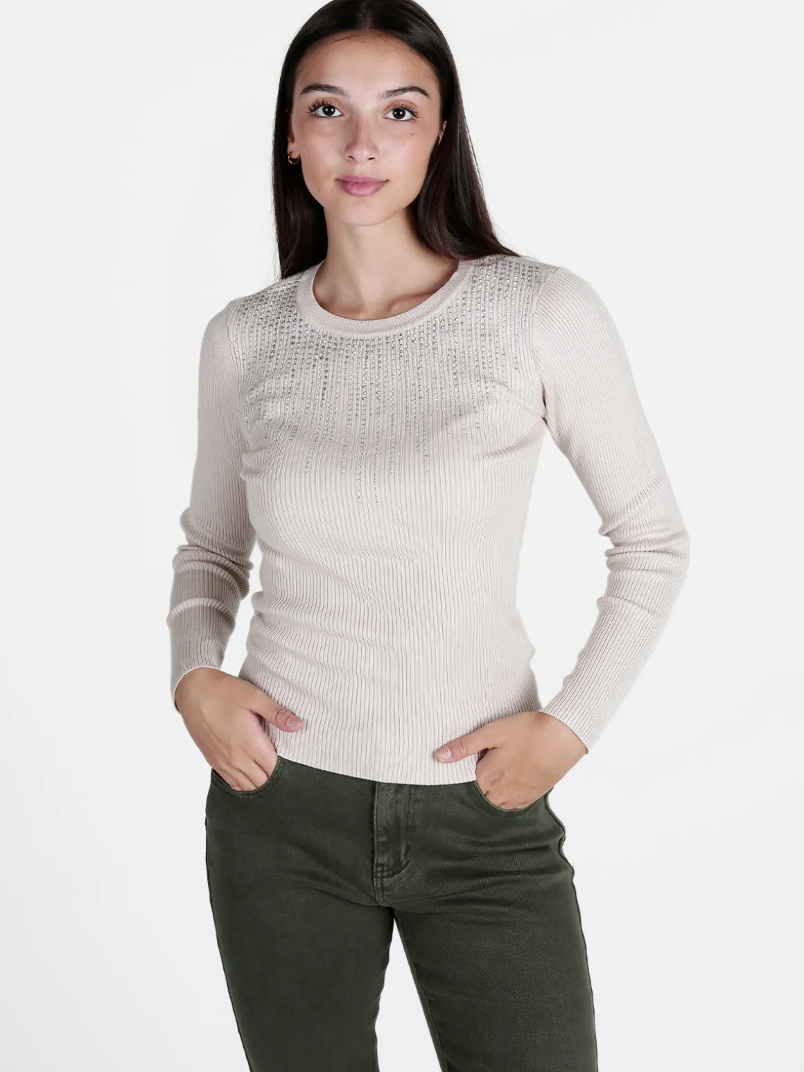 Solada Maglia donna a costine con strass