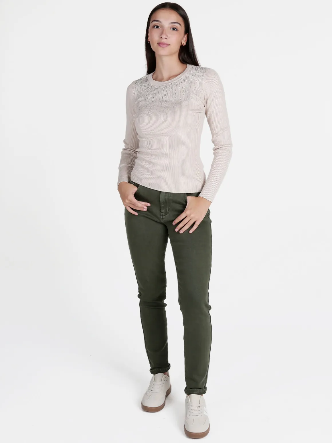 Solada Maglia donna a costine con strass