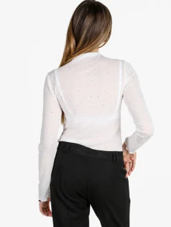 Solada Maglia donna a lupetto in microrete con borchie - bianco