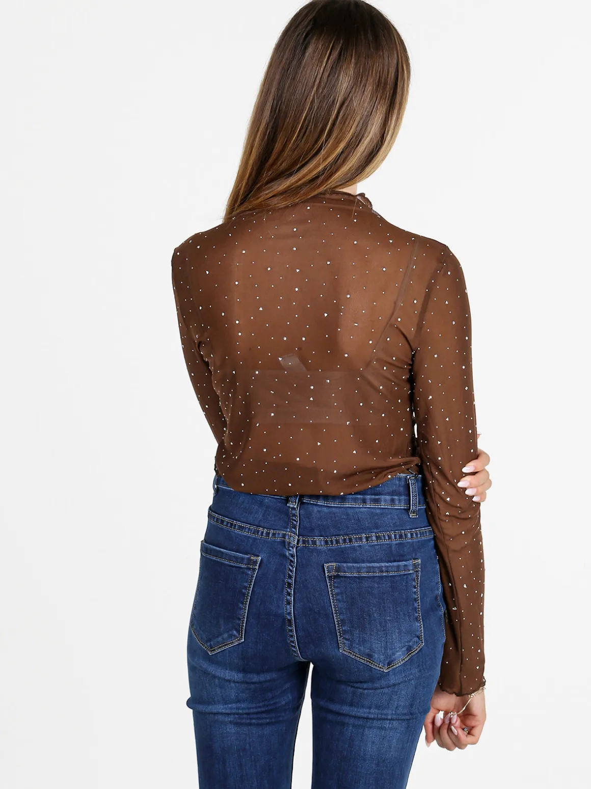 Solada Maglia donna a lupetto in microrete con borchie - moro