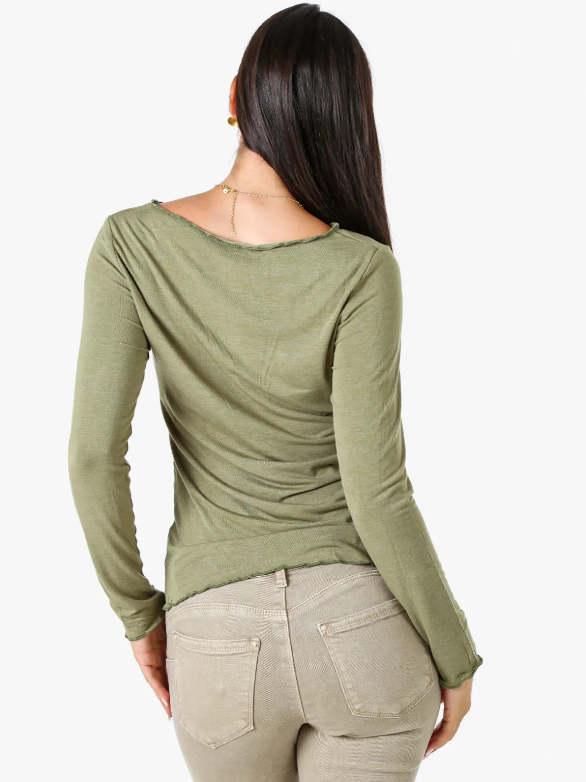 Solada Maglia donna a maniche lunghe con scollo a barchetta - oliva