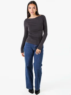 Solada Maglia donna a maniche lunghe con scollo a barchetta - grigio scuro