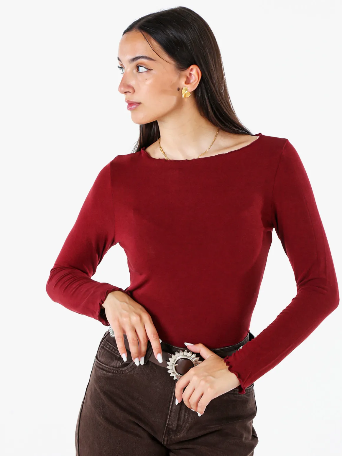Solada Maglia donna a maniche lunghe con scollo a barchetta - bordeaux