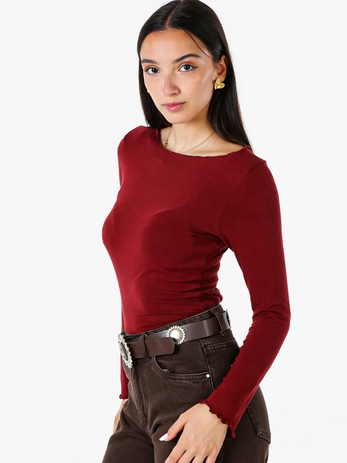 Solada Maglia donna a maniche lunghe con scollo a barchetta - bordeaux