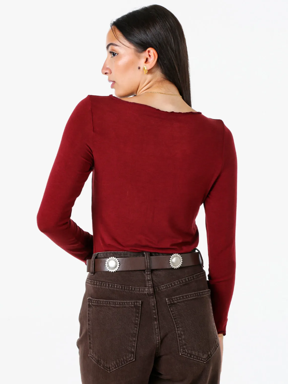 Solada Maglia donna a maniche lunghe con scollo a barchetta - bordeaux
