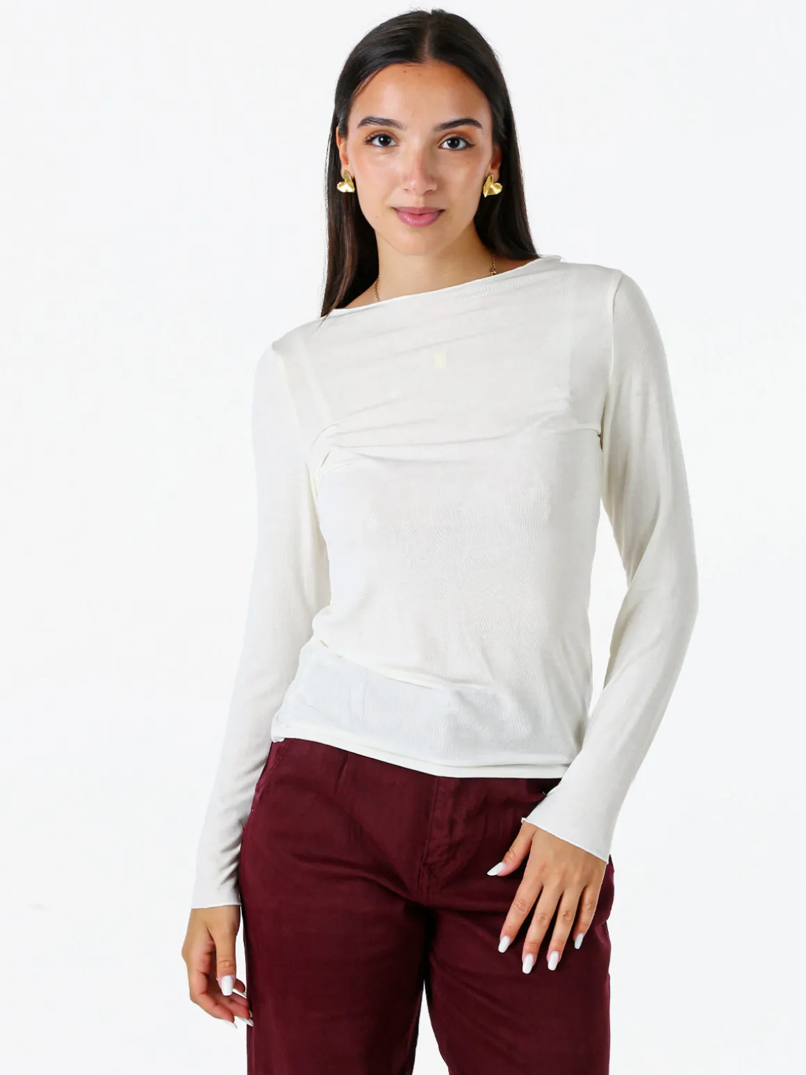 Solada Maglia donna a maniche lunghe con scollo a barchetta - bianco