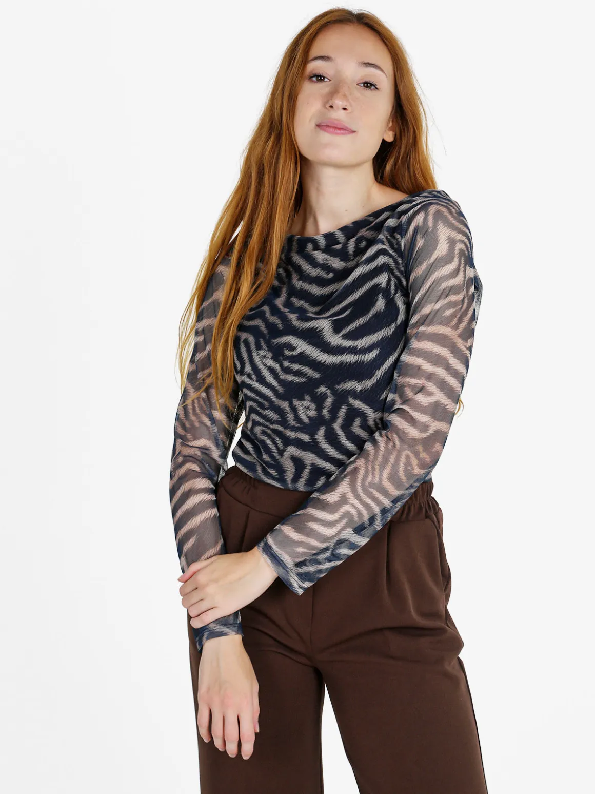 Solada Maglia donna con stampe e maniche velate - blu