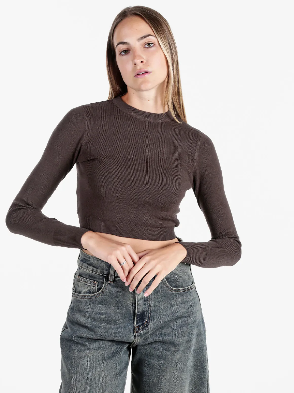 Solada Maglia donna cropped a costine - moro