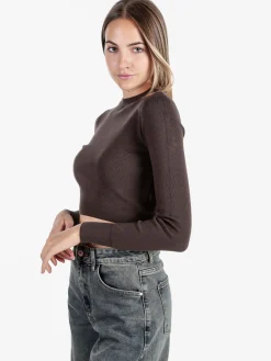 Solada Maglia donna cropped a costine - moro