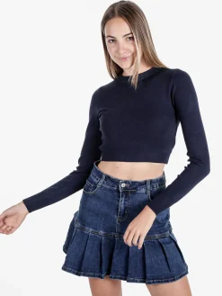 Solada Maglia donna cropped a costine - blu scuro