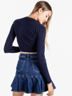 Solada Maglia donna cropped a costine - blu scuro