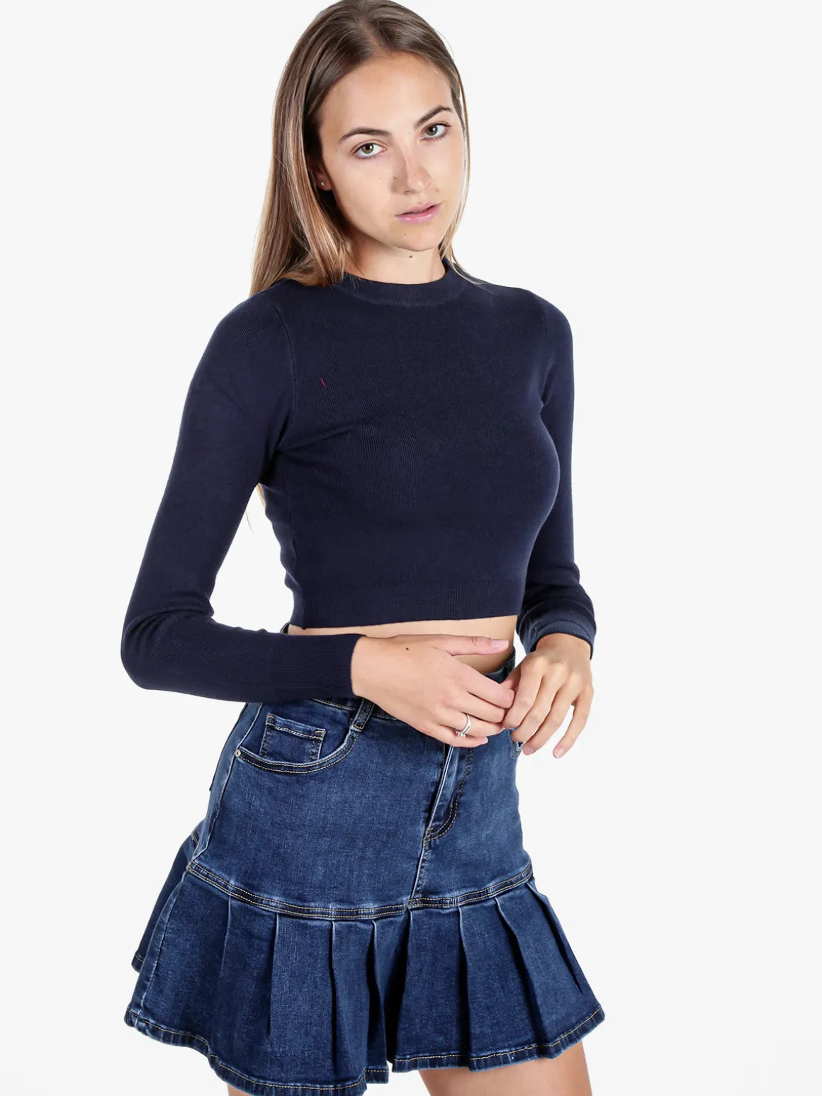 Solada Maglia donna cropped a costine - blu scuro