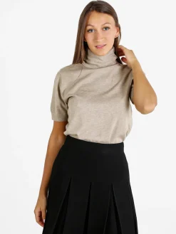 Solada Maglia donna dolcevita a maniche corte - sabbia