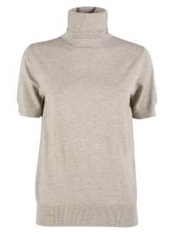 Solada Maglia donna dolcevita a maniche corte - sabbia