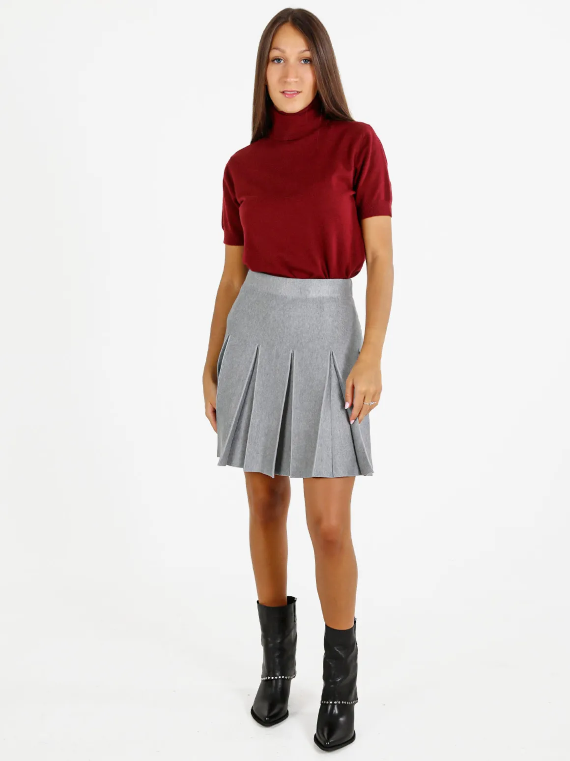 Solada Maglia donna dolcevita a maniche corte - bordeaux